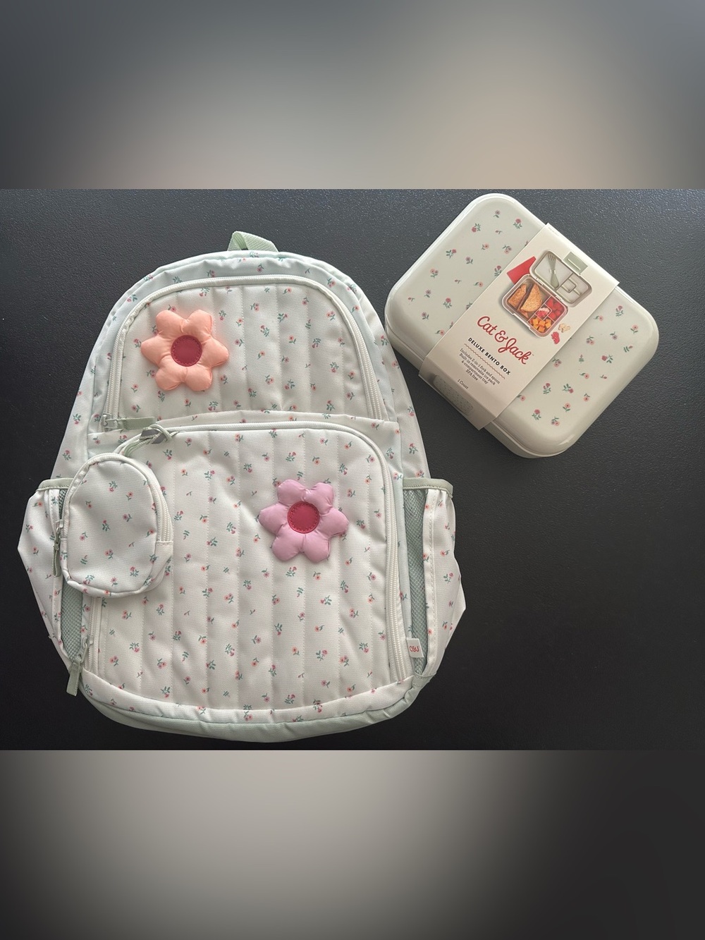Girls Cat & Jack Classic Floral Flower Backpack  With Deluxe Bento Box
